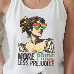 [Tank Top] More Pride Less Prejudice Tank Tops, Jane Austan LGBTQ Shirt, Proud Ally Shirt, Pride Month Muscle Tank, LGBTQ Gift, Pride Parade, Lesbian Shirt