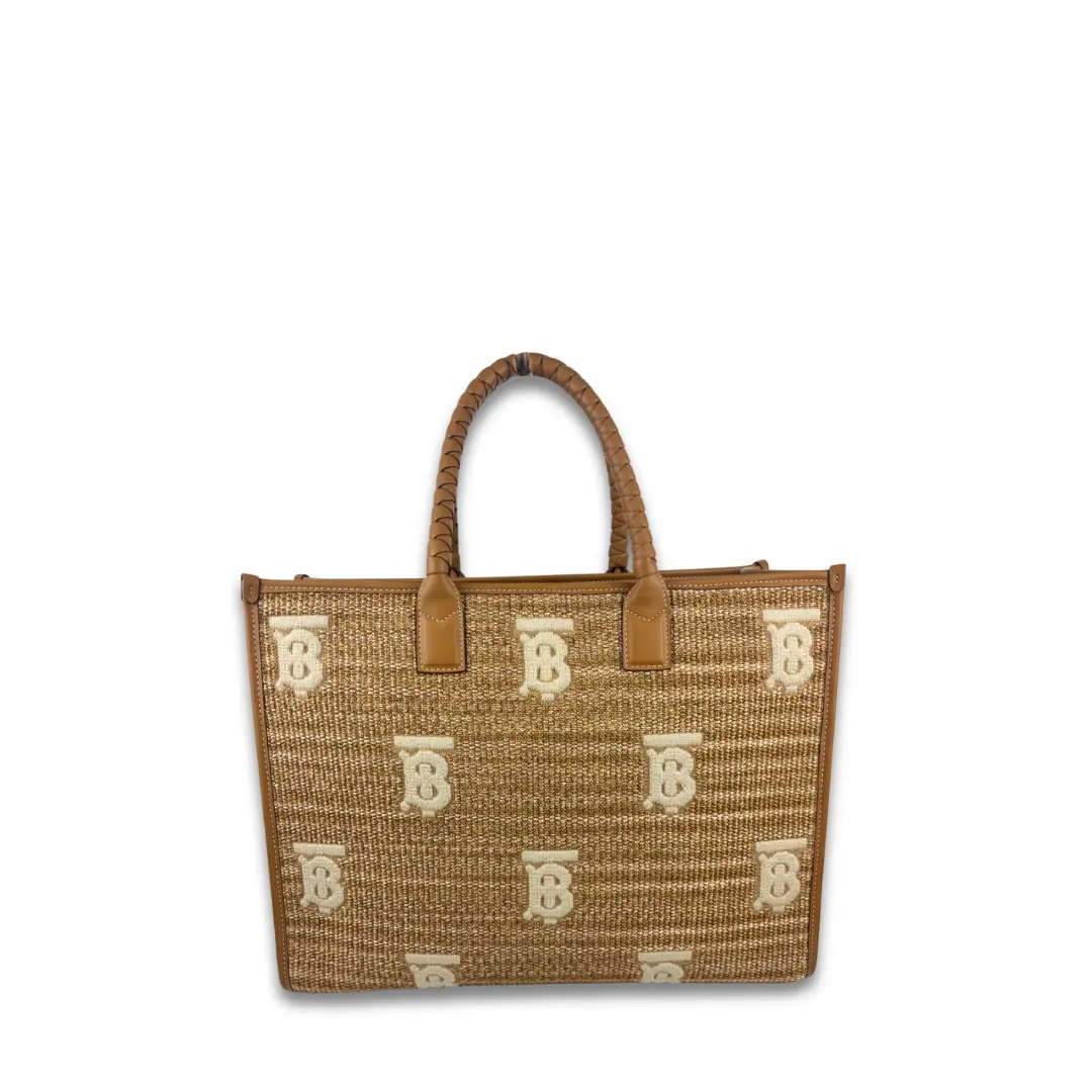 Pre-owned BURBERRY Raffia Tote Bags Large Freya Tote