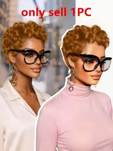 Pixie Human Hair Pixie Cut Wig, Short Curly Wavy Wig with Bangs, Natural, Rose Net Cap, Elegant Style for Women, Glueless Wig