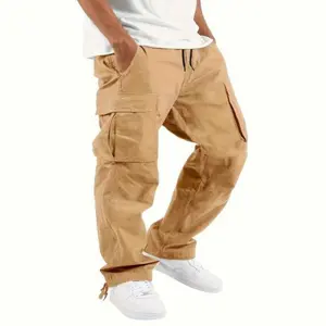 4pcs Men'S Cargo Pants - Loose Fit, Multi Pockets, Machine Washable, Ideal Outdoor Activities in & Autumn Menswear Trouser sweatpants men Musical Beige Multicolor Plain linen pants outfits parachute the black