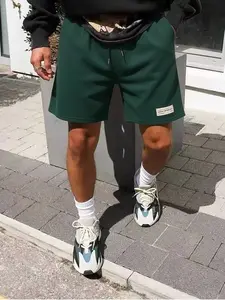 Trendy Men's Solid Waffle Knit Track Shorts, Dark Green Loose Fit Drawstring Waist Casual Bottoms, Breathable Streetwear Shorts for Daily Commute, Skate & Outdoor #MensStreetwearShorts #WaffleShorts #CasualMenswear