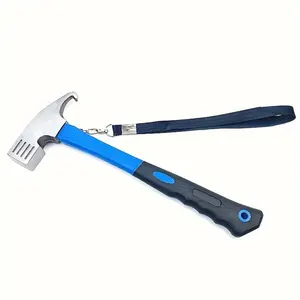 HUAPUDA 1Pcs Heavy-Duty Camping Hammer with Tent Stake Remover - Comfort Grip Handle - Secure Carrying Strap - Durable Carbon Steel Head for Outdoor Adventures，Rubber Covered Handle Tent Mallet with Holding Strap