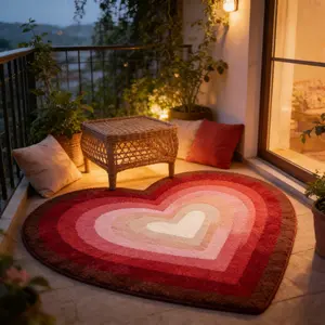 Modern Cute Gradient Heart Print Plush Area Rug, Polyester Rug, Decorative Fluffy Rug, Stylish French Romantic Carpet for Living Room & Bedroom, Easy Care Soft Mat for Casual Spaces
