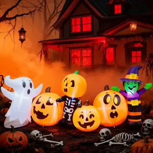 8 FT Halloween Inflatable Long Pumpkin Patch Decorations Inflatables with Build-In Leds,Halloween Decor Outdoor Blow up Yard Decorations