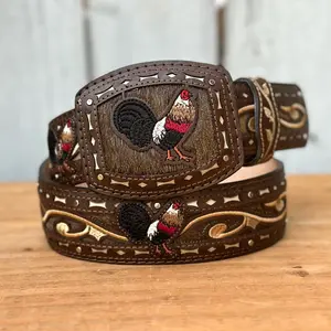 Brown “Rooster” Leather Belt for Men - Made in Mexico