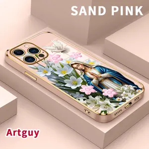 Luxury Plating TPU Mobile Phone Case for iPhone 15 Pro Max 16 14 Plus 13 12 11 Madonna in Bloom Classic Square Deisgn Lightweight Soft Cellphone Cover