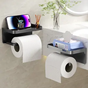 Wall-Mounted Toilet Paper Holder, Tissue Dispenser, No-Drill Bathroom Organizer, Bathroom Accessory, Home Use Phone Roll Dispenser, Space-Saving Design, Easy Installation