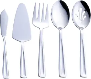 Hostess Serving Utensil Set,  5- Stainless Steel Flatware Silverware Serving Set, Include Pie Server, Serving Spoon, Slotted Serving Spoon, Serving Fork and Spreader