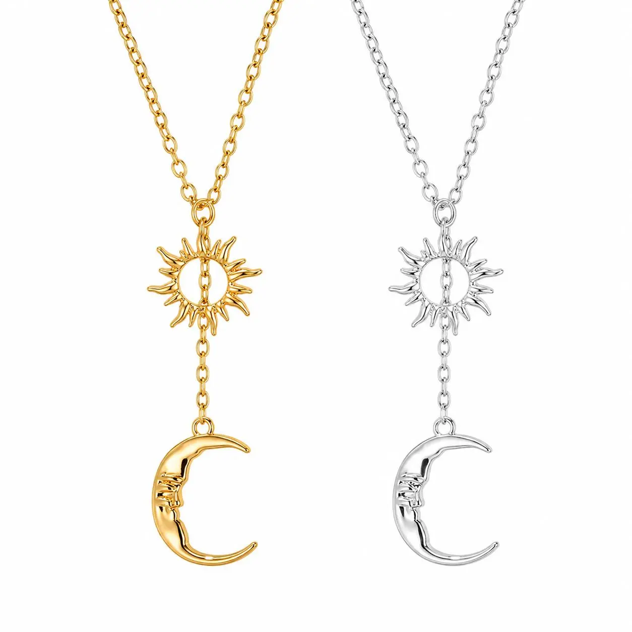 Sun & Moon Design Pendant Necklace for Women & Girls, Fashion Jewelry for Party, Daily Clothing Decor, Trendy All-match & Exquisite Jewelry for Birthday Gift, Minimalist Necklaces