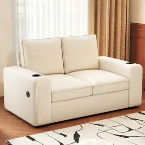 Furnimart 2-Seat Corduroy Loveseat Sofa with USB Charging Ports and Cup Holders, Upholstered Small Loveseat for Living Room, Bedroom Sturdy Frame with 350LBS Weight Capacity