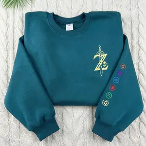Embroidered Zeld..a Master Sword Sweatshirt, Handmade Cozy Gamer Gift, Crewneck for Fans, Breath of the Wi..ld, Tears of the King..dom Inspired