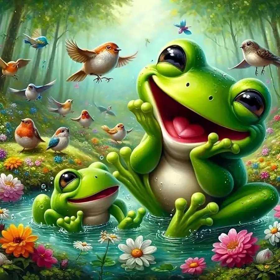 5D DIY Full Drill Round Diamond Painting - Diamond Painting Kit Frog, Bird, Diamond Art Tools. Mosaic Canvas DIY Wall Art, Home Wall Decoration, Handcraft, Diy Craft Supplies