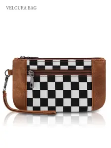 1pc Black & White Checkered Wristlet Wallet for Women, Multi-Function Zipper Clutch Purse, Large Capacity Phone Wallet with Card Slots & Compartments, Lightweight Portable Organizer for Cash, Keys & Essentials, Stylish Gift for Mom, Travel & Daily Use
