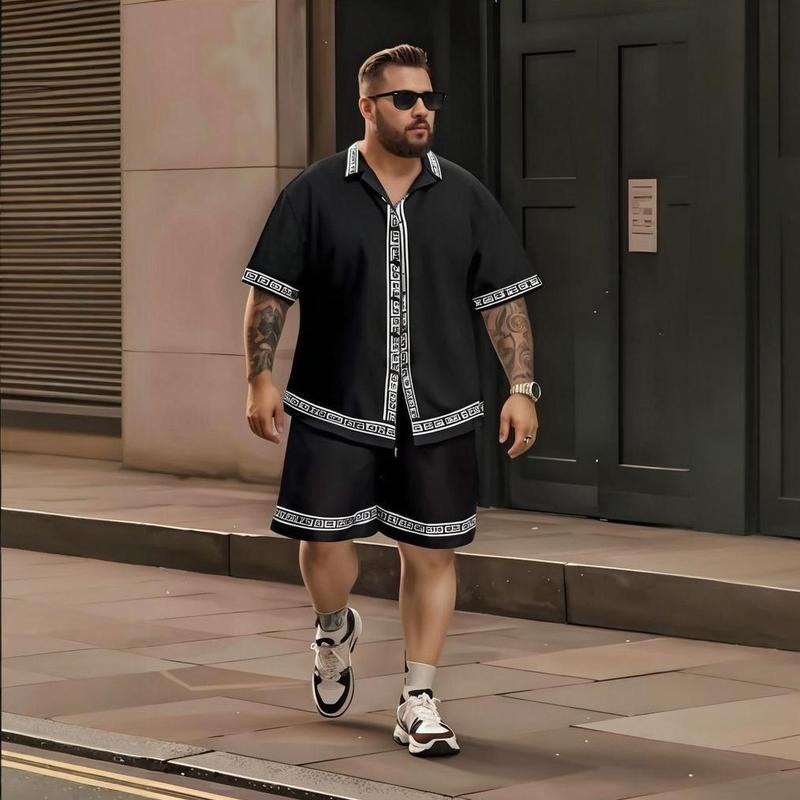 Men's All Black Outfit Set Short Sleeve Button Down Shirt with Matching Shorts Modern Minimalist Streetwear for Urban Style