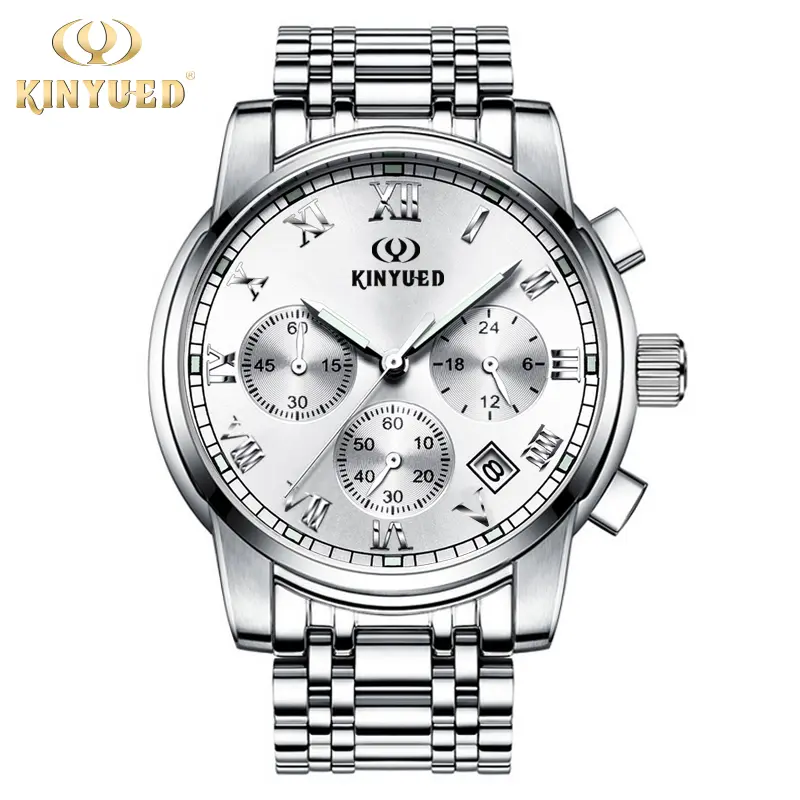 KINYUED Classic Business Stainless Steel Chronograph Watch | Men’s Fashion Waterproof Multifunction Quartz Watch