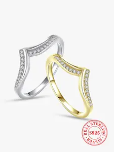 925 Sterling Silver Fashion V Shape Artificial Gemstone Ring, Fashion Wedding Jewelry for Women, Trendy All-match & Exquisite Jewelry for Birthday Gift