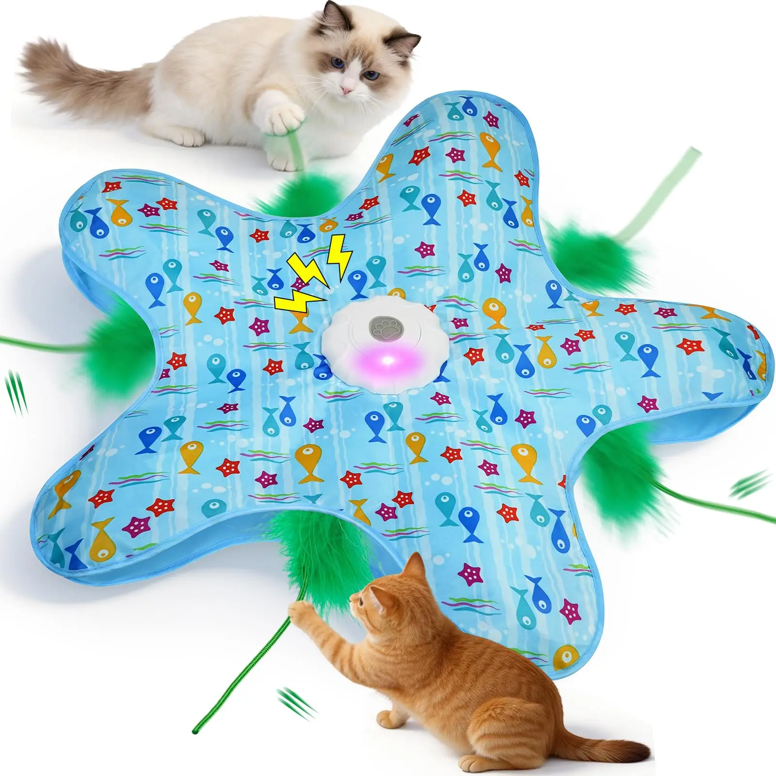 Hide and Seek Interactive Cat Toys, Moving Concealed Wand Feather, Automatic Chargeable Indoor Kitten Exercise Kicker, Mouse Squeaky, Safe ABS Material Cat Toys for Bored Indoor Adult Cats