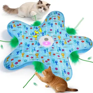 Hide and Seek Interactive Cat Toys, Moving Concealed Wand Feather, Automatic Chargeable Indoor Kitten Exercise Kicker, Mouse Squeaky, Safe ABS Material Cat Toys for Bored Indoor Adult Cats