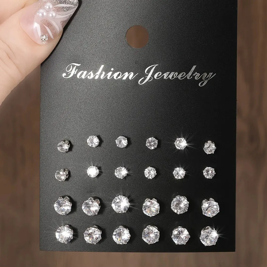 New 12 Pair Pack White Shiny Wedding Stud Earrings Set For Women Men Crystal Rhinestone Earrings