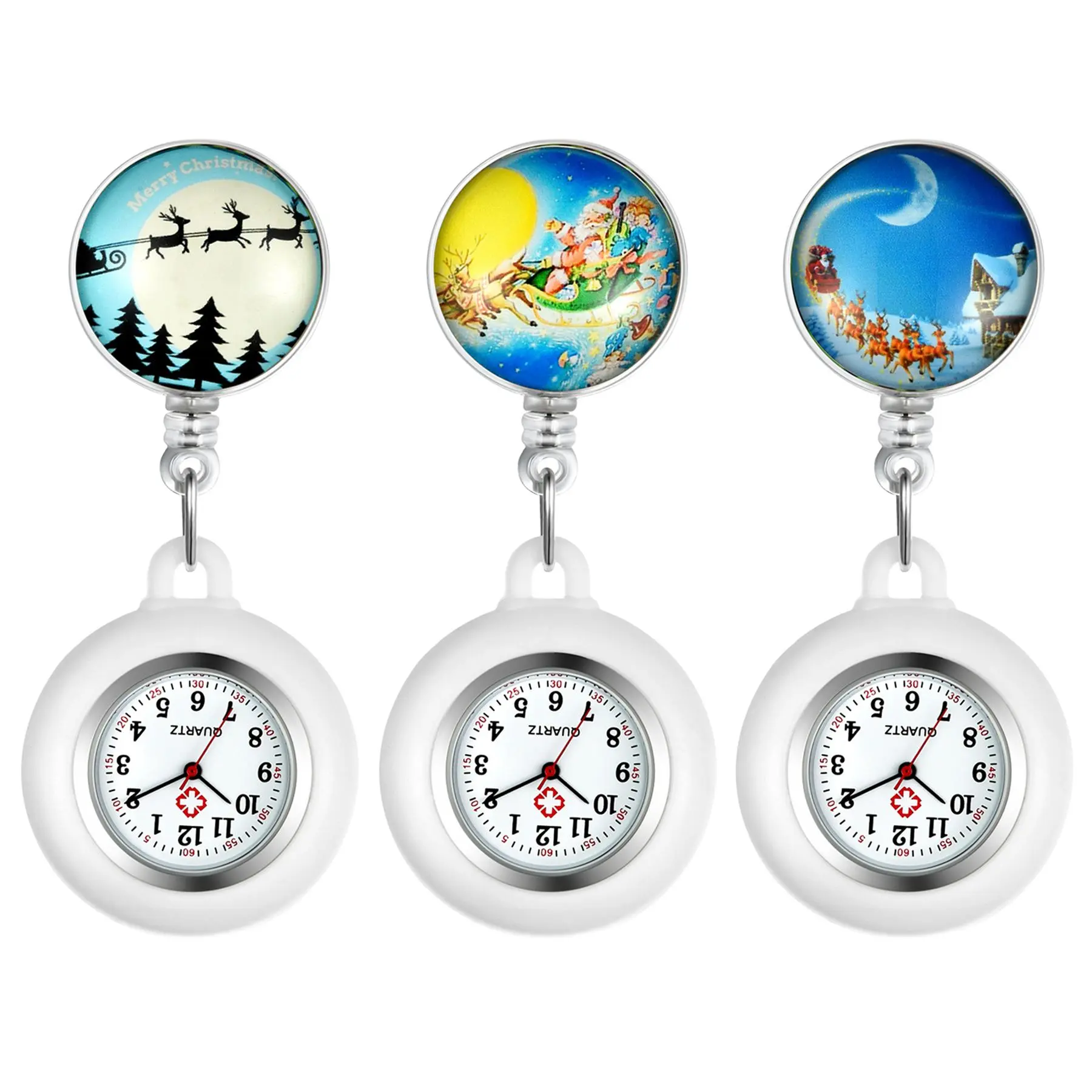 OIDEA Christmas Sleigh Nurse Watch for Women, Detachable Silicone Sleeve, Digital Dial Stretchy Quartz, Festive Healthcare Gift
