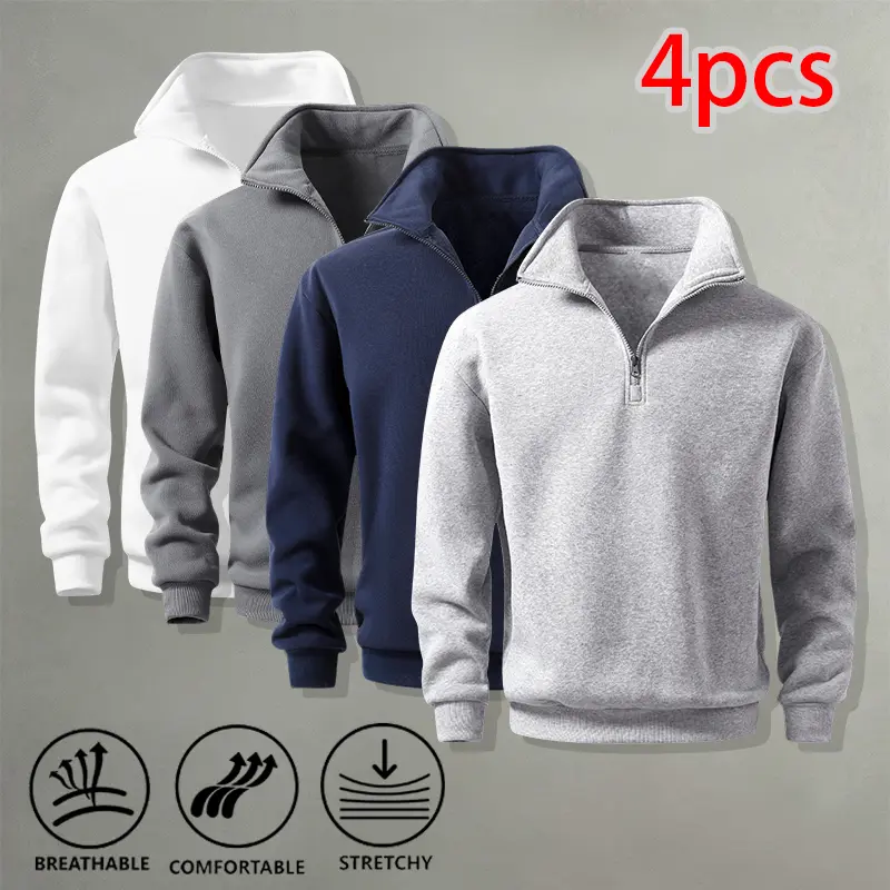 Basic quarter-zip sweatshirt, 4-pack — soft, breathable pullover tops for camping, shopping, and everyday outfits