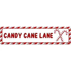 Vintage Candy Cane Lane Christmas Street Sign Rustic Aluminium Metal Tin Sign 4x16 Inches Home Poster Bar Pub Decor