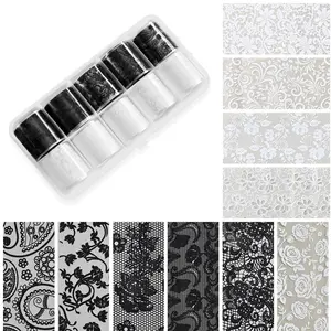 10 Rolls Lace Nail Foil, 1 Boxes Floral Transfer Stickers, DIY Acrylic Nail Holographic Decals, Solid Nail Art Decorations tiktokshopspringglowup