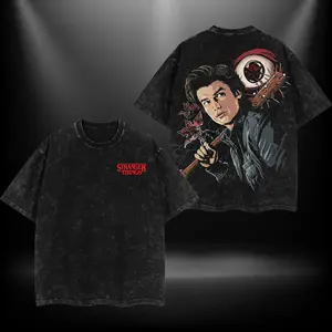 Steve Harrington Stranger things 5 Double Printed Oversize Lightweight Acid Washed Tee TV Show Graphic Top Cotton Gift T-Shirt For Comic Lover, Gift T-Shirt For Movie Lover