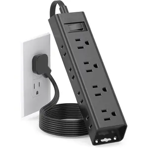 Extension Cord Flat Wall Plug - Surge Protector Power Strip with 12 Outlets, 5ft, Outlet Extender with Multiple Outlets, Wall Mount, Desk  Station for Home Office Dorm Room Essentials, Black