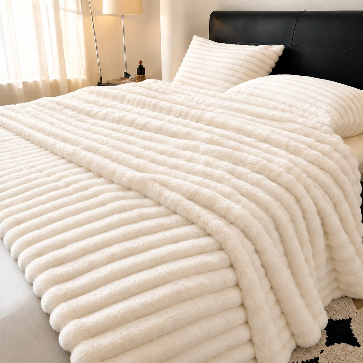 Ultra Soft Ribbed Plush Throw Blanket, Cozy Warm Fuzzy Blanket for Couch Bed Sofa, Lightweight Fluffy Comfort Blanket for Home, Travel & Gift, Multiple Sizes