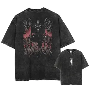 Hot Anime Attack On Titan Eren Jaeger Graphic Washed Tee Men Manga Oversized T-shirts Washed Cotton Tshirt Harajuku Male T Shirt
