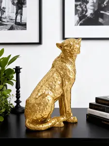 Golden Resin Leopard Abstract Statue, Artistic Home Decor, Modern Living Room Shelf Decoration, Elegant Room Decorations for Home Office Desktop, Animal Figurine Gift