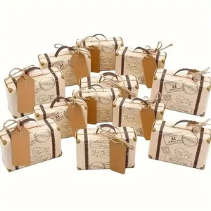 50 Pack Mini World Map Gift Boxes, Themed Gift Box, Party Packs, Decor Gifts, Vintage Paper Tags & Twine, Perfect for Travel Theme Parties, Weddings, Birthdays, Anniversaries