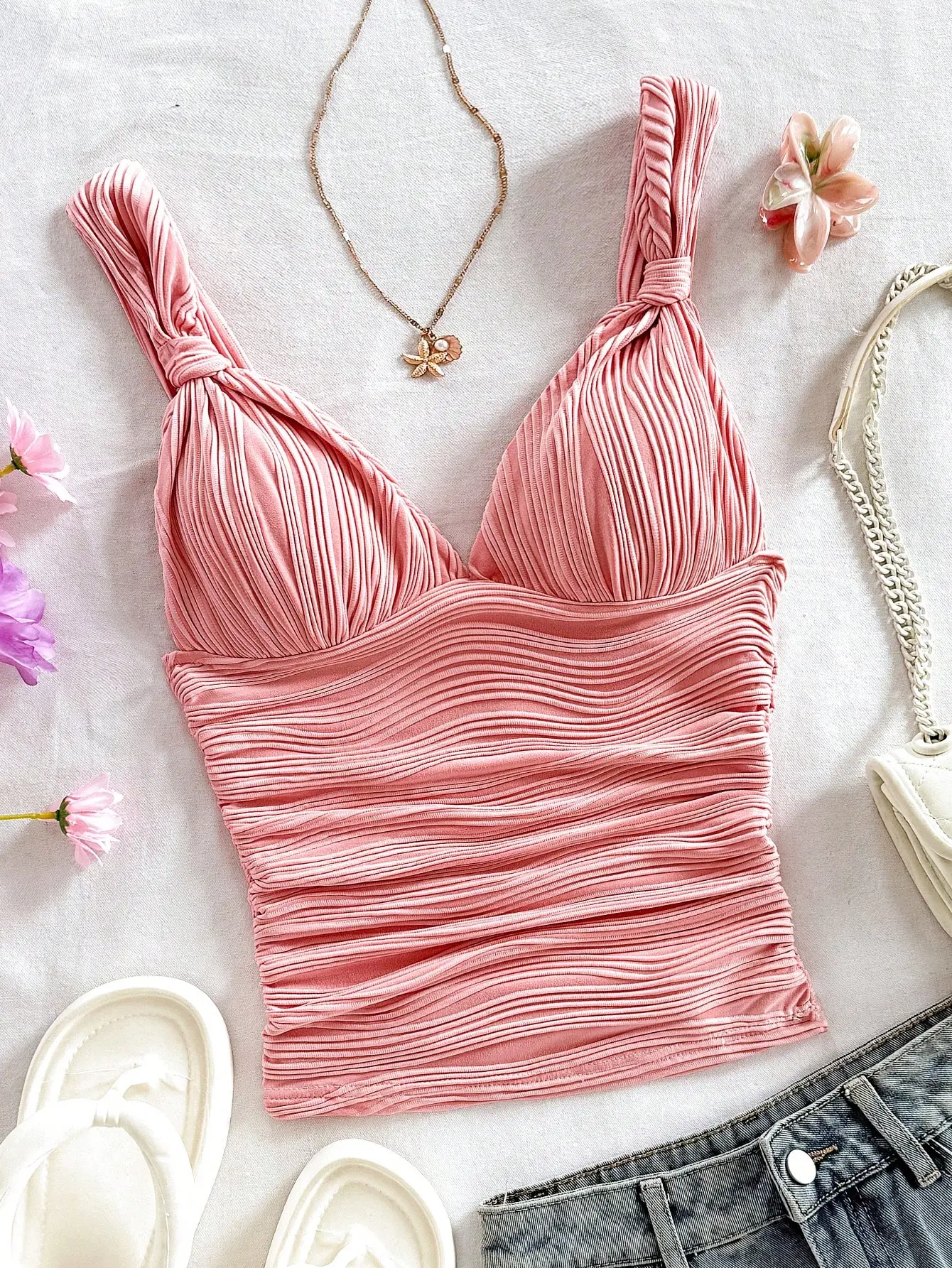 Casual Romantic Vacation Plain Color Twist Pleat Red Camisole Christmas Valentine's Day New Year