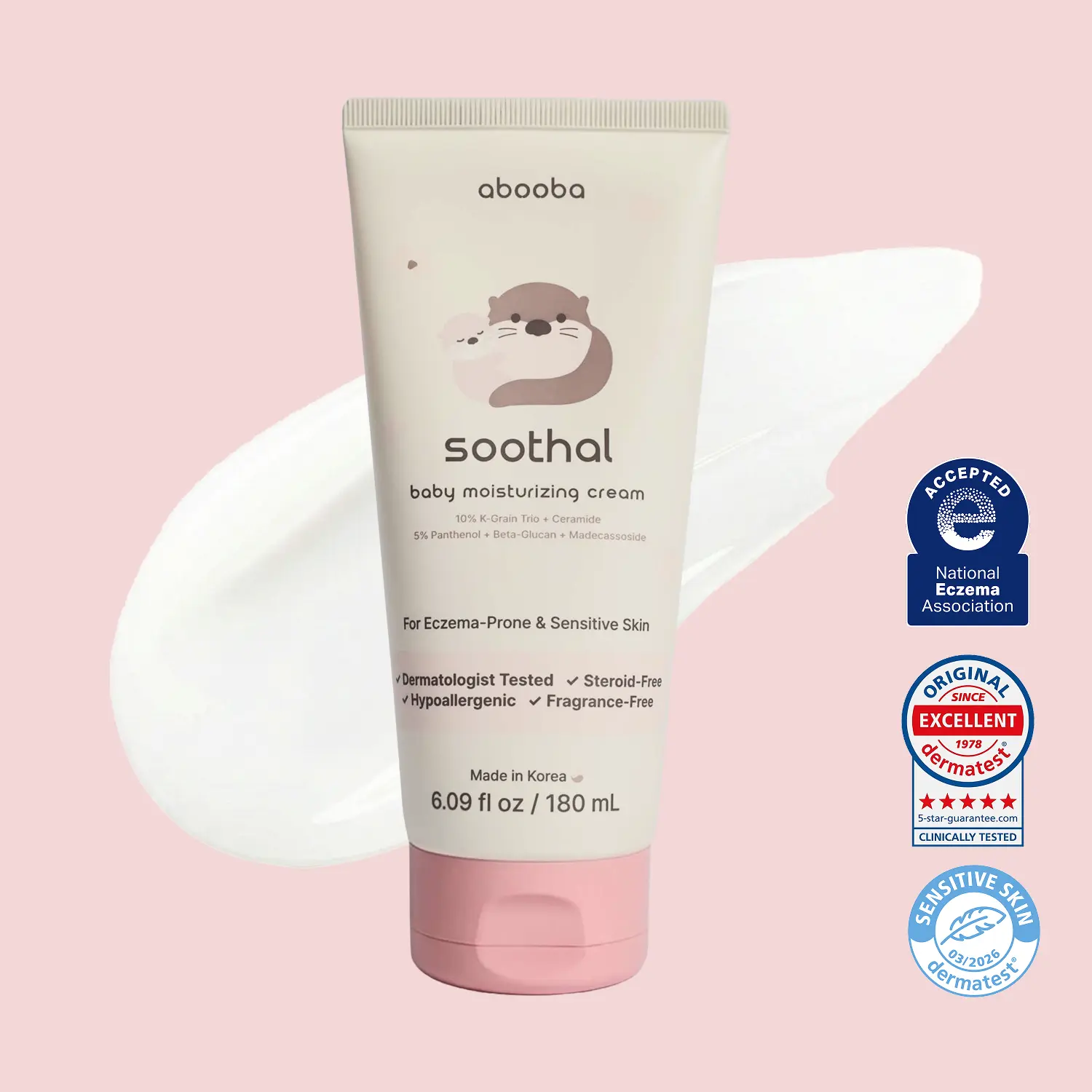 abooba Soothal Baby Moisturizing Cream for Eczema-Prone Sensitive Dry Skin Ceramide & Cica Barrier Cream Fragrance-Free Non-Greasy 24-Hour Hydration K-Beauty Face & Body 6.09 fl oz 180ml
