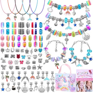 DIY Bracelet Making Kit for Girls, 97 count Charm Bracelets Kit with Beads, Pendant Charms, Bracelets and Necklace String for Bracelets Craft & Necklace Making,  Idea for  and Girls