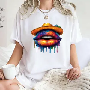 Generic Brand Cinco De Mayo Shirt, Colorful Dripping Lips Sombrero T-Shirt, Mexican Fiesta Art Tee, Summer Casual Short Sleeve Tops for Women Men