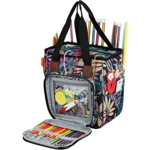 Yarn Knitting Storage Tote-Large Capacity Crochet Organizer Portable Travel Bag with  Strap Crochet Hooks Case for Unfinished Bulk Project