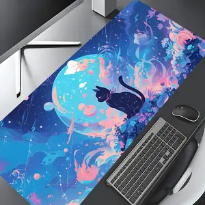 Cat & Moon Pattern Mouse Pad, Rectangle Gaming Mouse Pad, Non-slip Rubber Base Keyboard Mat for Home Office