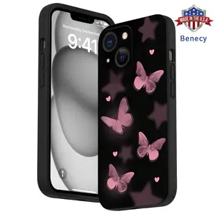 Straight Edge Pink Butterfly Pattern Phone Case for iPhone 15 16 14 Pro Max 13 12 11 XR XS Plus E Shockproof Drop Protection Rugged Durable Silicone Cover Suitable for Google Pixel 10 Pro XL