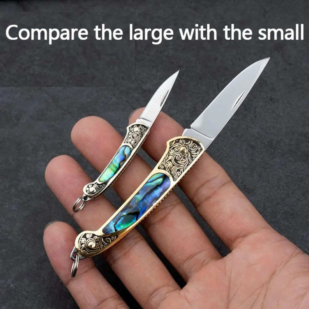 Elegant Abalone Shell Folding Pocket Knife with Iridescent Finish - Compact Lightweight EDC Keychain Tool with Small Blade, Folding Pocket Knives