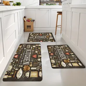 3pcs Kitchen Floor Mat Set, Cartoon picture, have heart, Warm Home Kitchen, Easy to Clean, Holiday Decoration Perfect Choice for Living Room, Dining Room