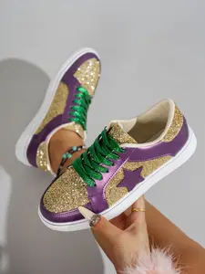Women's Casual Sneakers, Sequins Star Design, Spring & Fall Season, Less Than Ankle Height, Plain Pattern