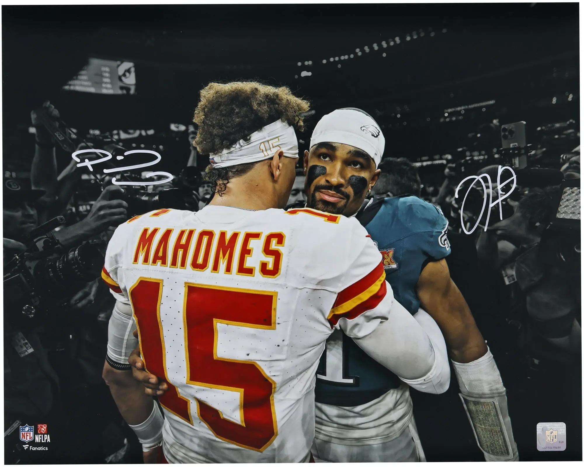 Jalen Hurts and Patrick Mahomes Autographed 16" x 20" Super Bowl LIX Photograph - Fanatics Authentic Certified
