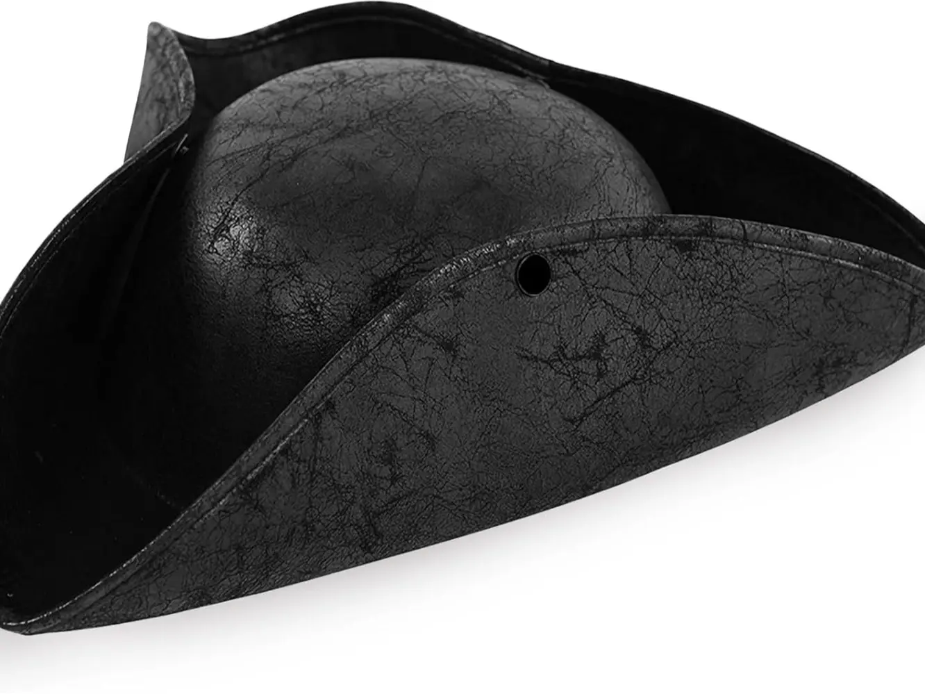 Black Pirate-Hat,Women Tricorn Leather Hat,Men Vintage Wrinkle Pirate Hat for Halloween Party Costume Accessories