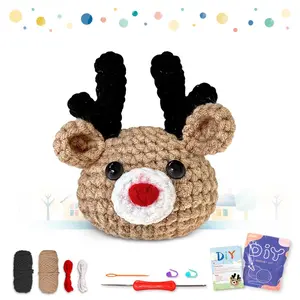 Cute Crochet Reindeer Toy, DIY Crochet Kit for Beginners, Crochet Starter Kit with Step-by-step Video Tutorial, Handmade Gifts for Teenager & Adults