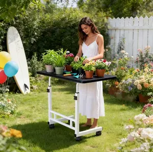 Adjustable Height Multifunctional Garden Workbench | Metal Frame, Spacious Work Surface, Equipped with Four Brake Wheels, Suitable for Office, Bedroom, Terrace, Gardening/Garden, Etc. Durable And Easy to Clean