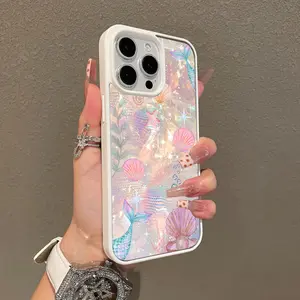 Magnetic Stylish Case for iPhone 16 E Pro Max 15 Plus 14 13 12 11 XS XR, Iridescent Mermaid Ocean Collage Aesthetic | Shockproof, Silicone, Lightweight, Girly, and Scratch Resistant Protection