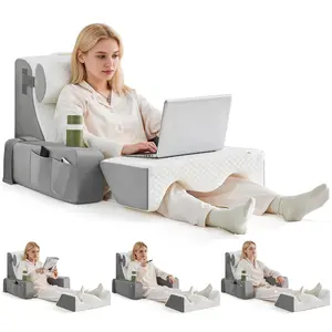 Reading Pillow for Bed Sitting Up, Backrest Cushion with Arms, Side Pockets and Cup Holder, Support Pillow for Reading, Gaming and Relaxing