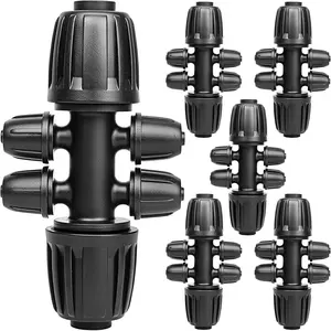 Multi-Connector Drip Irrigation Kit 1/2 to 1/4 Inch Fittings Anti-Drop Barbed Connectors 6 Way Adapter for Plantations & Farms